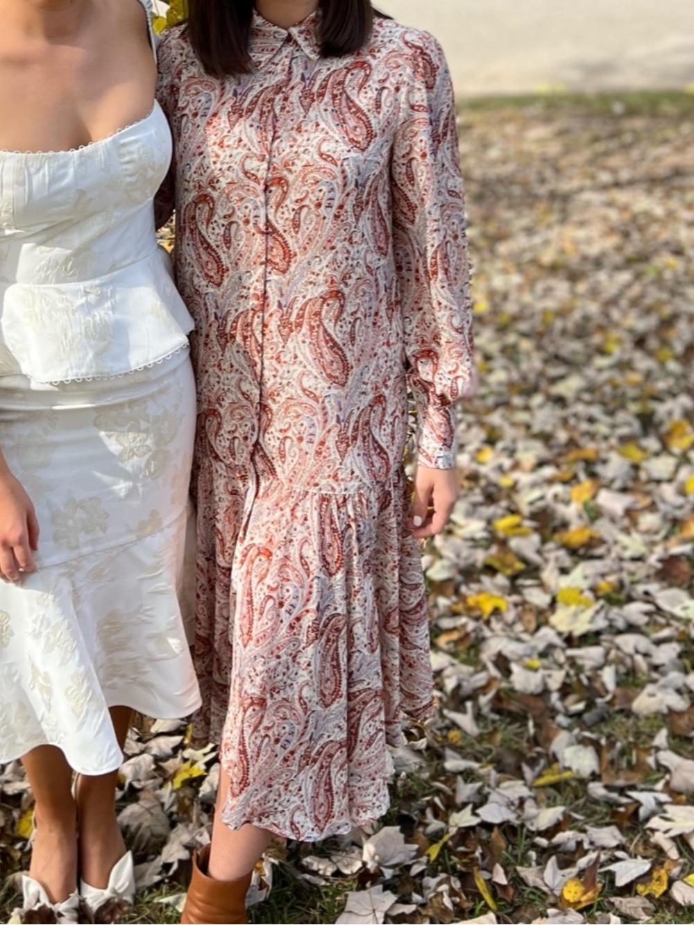 MINKPINK Rust and Cream Paisley Button-Front Midi Dress